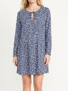 Old Navy Size Medium Blue White Floral Tie Neck Shift Dress